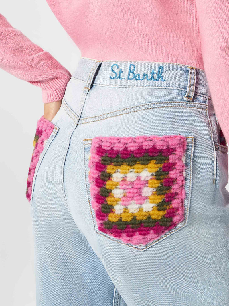 Woman jeans with pockets in crochet