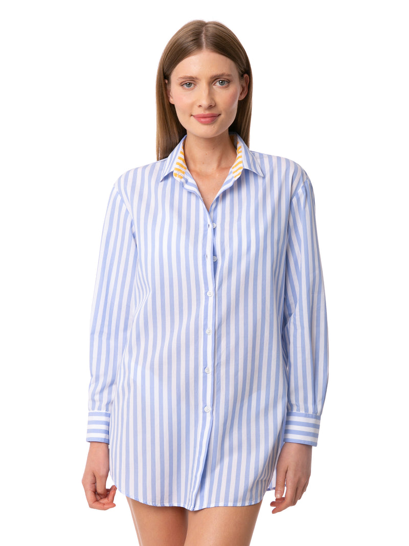 Light blue striped cotton shirt with embroidery
