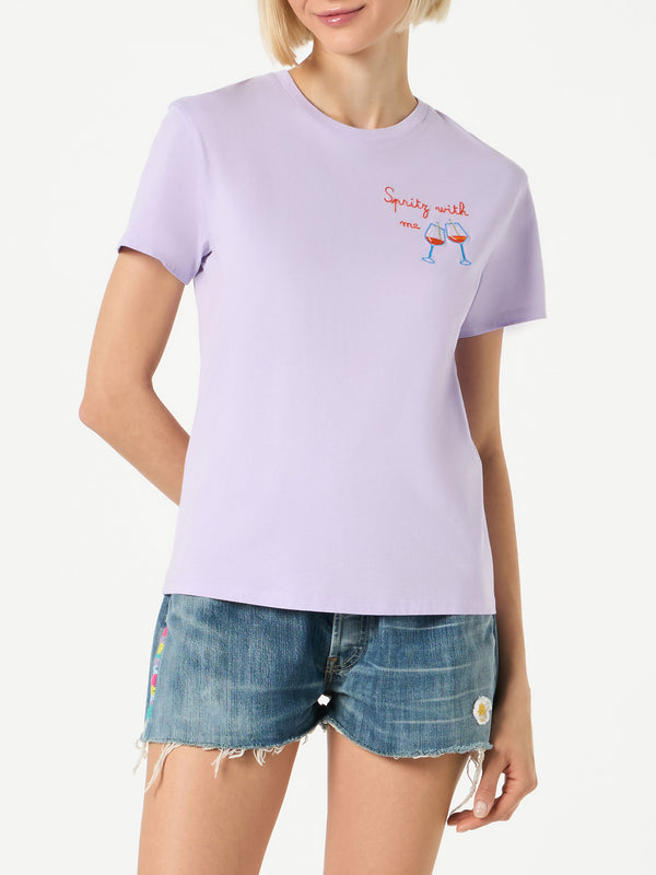 Damen-T-Shirt aus Baumwolle mit „Spritz with me“-Stickerei