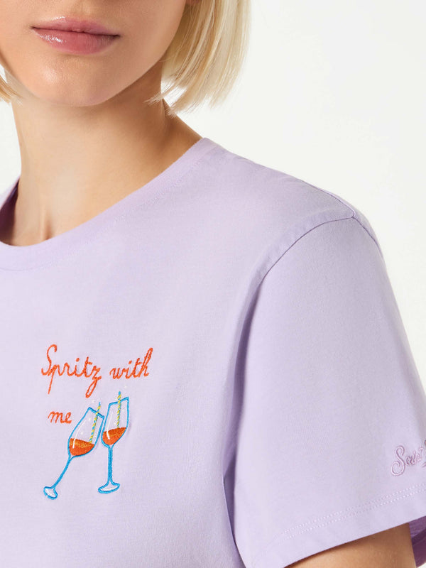 Damen-T-Shirt aus Baumwolle mit „Spritz with me“-Stickerei