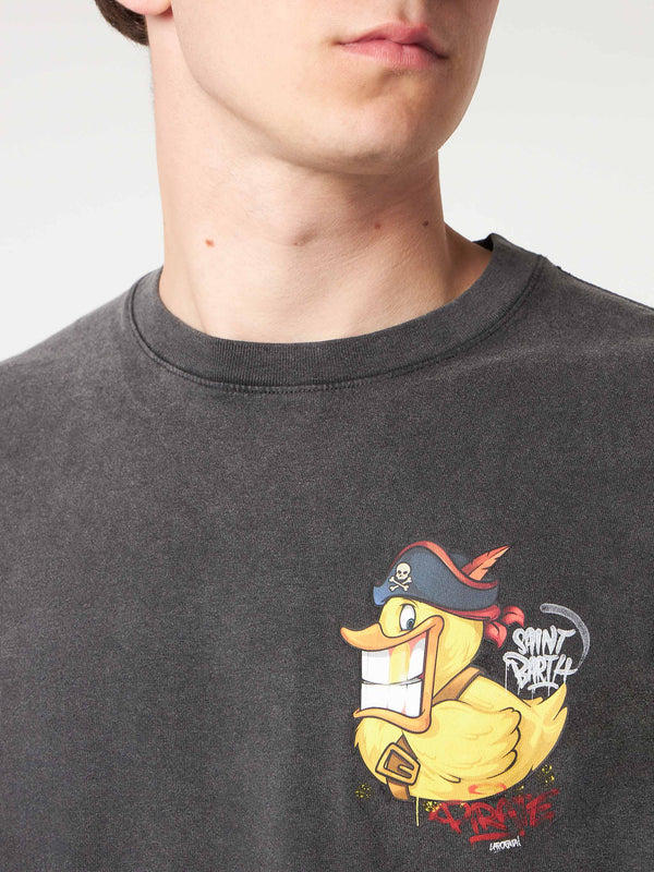 Herren-T-Shirt aus Baumwolle mit „Captain Duck“-Aufdruck auf Vorder- und Rückseite | CRYPTO PUPPETS® SONDERAUSGABE