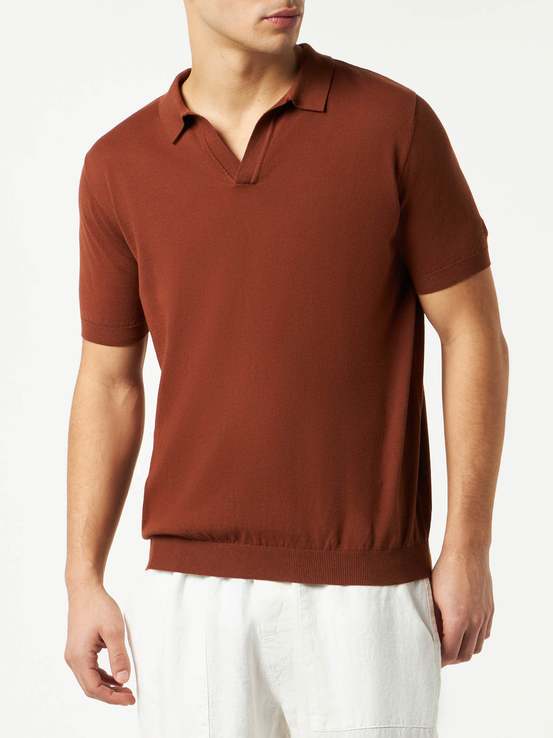 Man brown knitted polo t-shirt Sloan