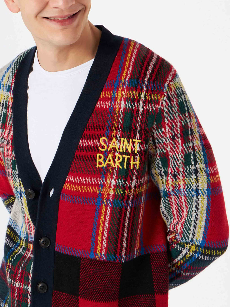 Cardigan uomo in maglia tartan con ricamo Saint Barth