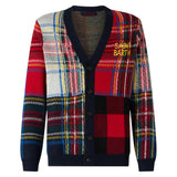 Man tartan knitted cardigan with Saint Barth embroidery