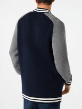 Blue knit bomber college style