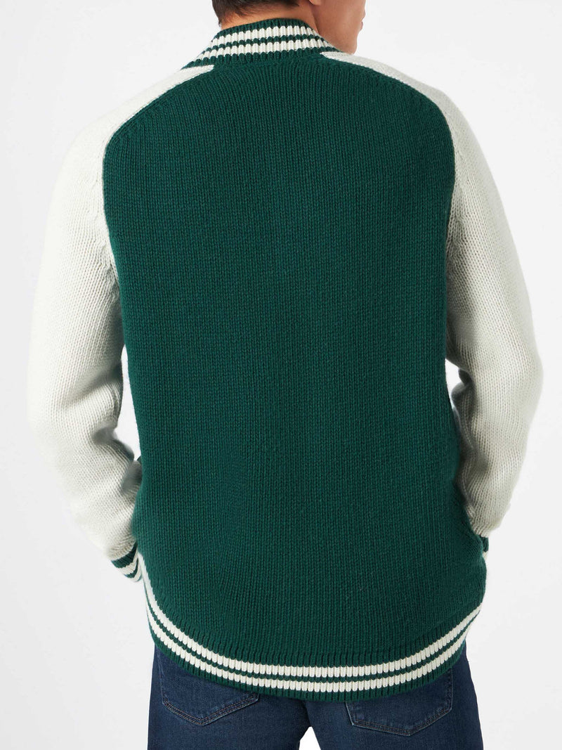 Green knit bomber college style