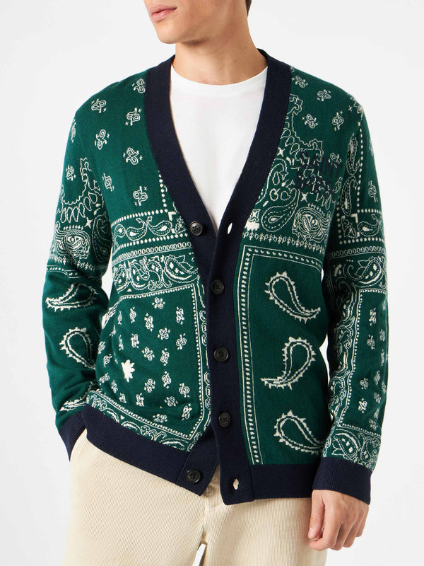 Bandanna dark green knitted cardigan with Saint Barth embroidery