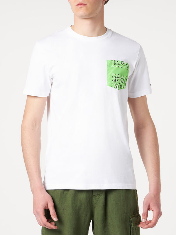 Man cotton t-shirt with green bandanna pocket