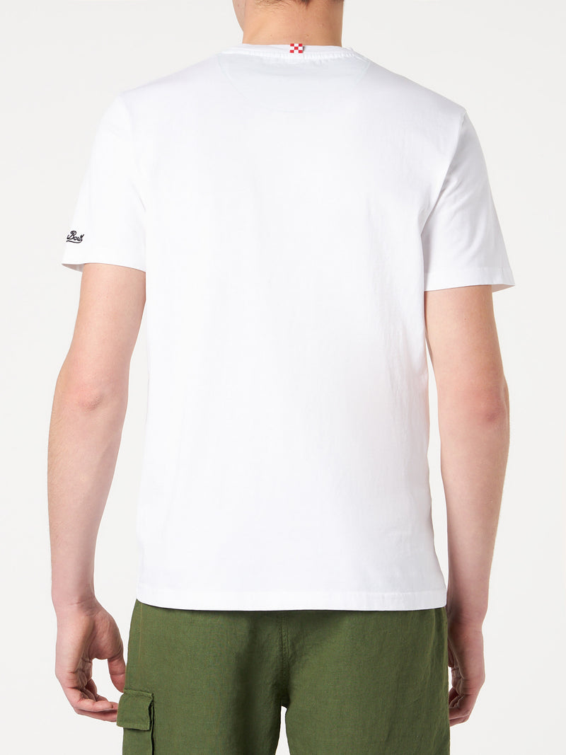 Man cotton t-shirt with green bandanna pocket