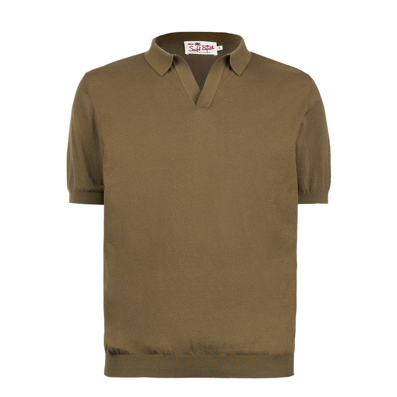 Man military green knitted polo t-shirt