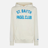 Man cotton hooded white sweatshirt with bluette St. Barth Padel Club print