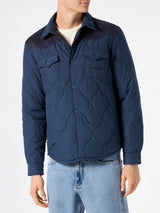 Man navy blue padded overshirt with patch pockets