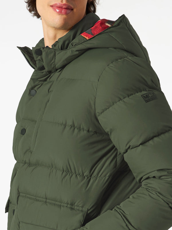 Hooded Down Padded Jacket with ethnic print