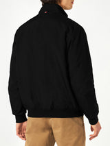 Man black bomber jacket with furry lining