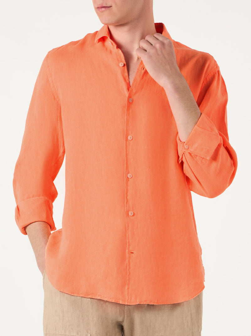 Mens Linen Shirt: ORANGE, 60% OFF