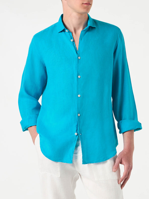 Man turquoise linen Pamplona shirt