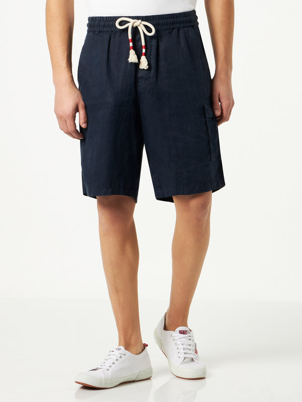 Man blue linen bermuda shorts