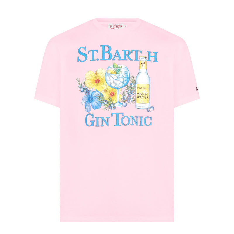 Herren-T-Shirt aus Baumwolle mit Gin- und Blumendruck