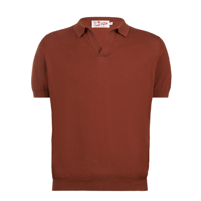 Braunes gestricktes Polo-T-Shirt für Herren
