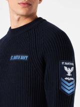 Man ribbed blue sweater