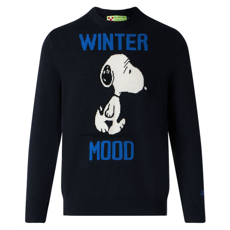 Maglia da uomo blu stampa Winter Mood Snoopy | SNOOPY - EDIZIONE SPECIALE PEANUTS™