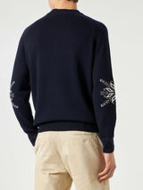 Man half-turtleneck navy blue sweater with print