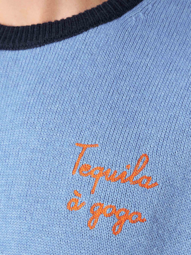 Man light blue sweater with Tequila à gogo embroidery
