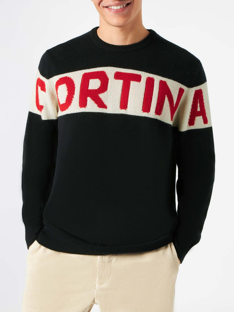 Man blue navy sweater Cortina print on stripe