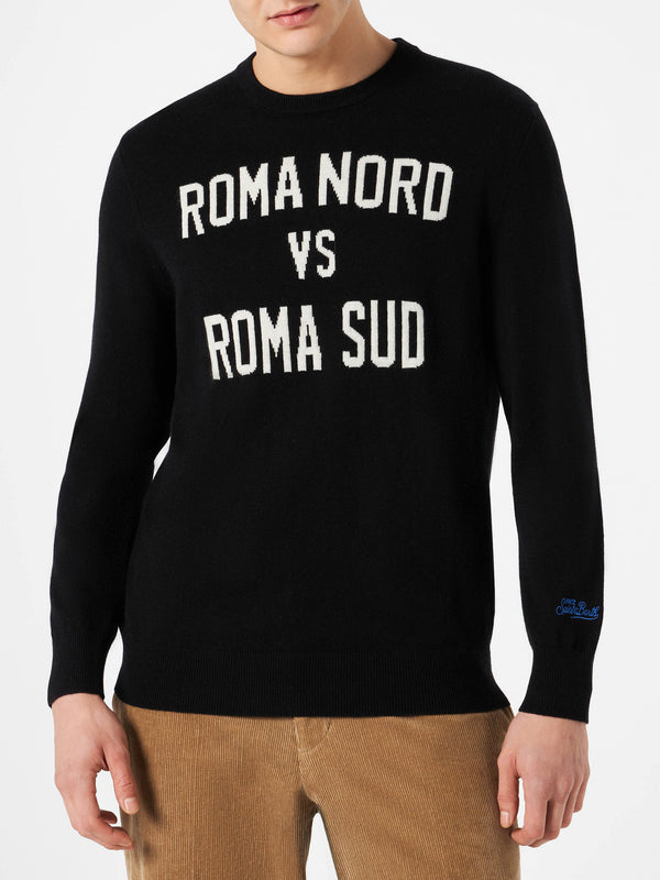 Man lightweight sweater Roma Nord vs Roma Sud jacquard print