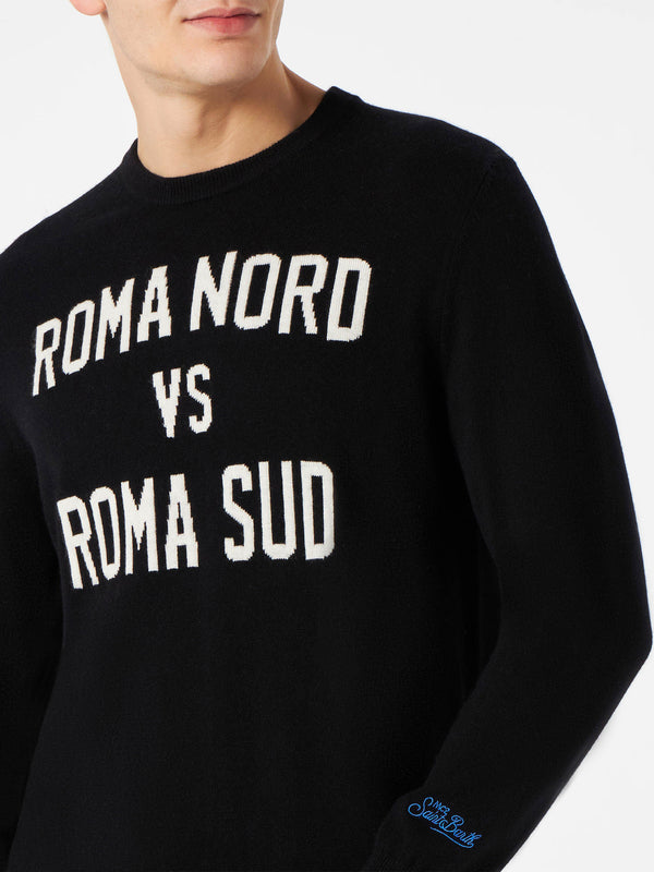 Leichter Herrenpullover Roma Nord vs. Roma Sud mit Jacquard-Aufdruck
