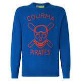 Man blue sweater with Courma Pirates embroidery