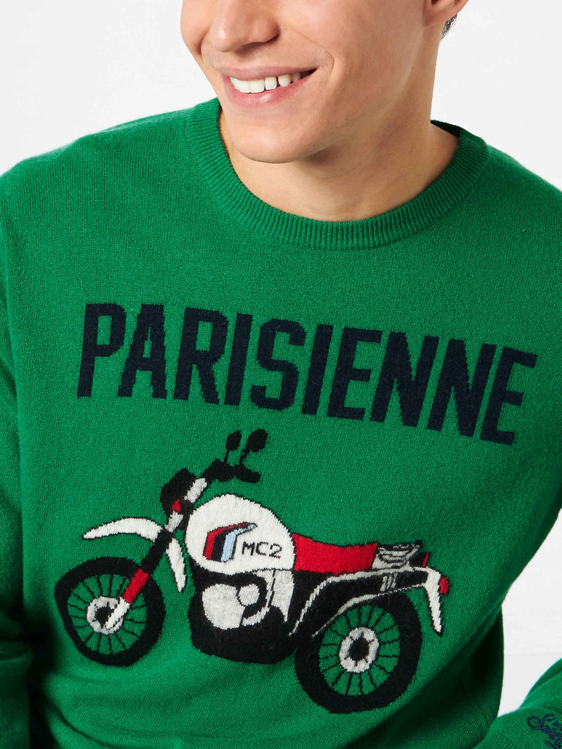 Man lightweight sweater with motorbike jacquard print