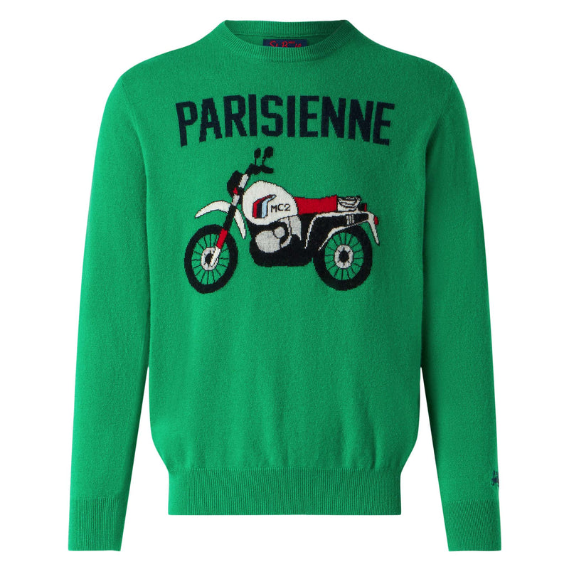 Man lightweight sweater with motorbike jacquard print