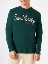 Man blended cashmere sweater with Sun Moritz embroidery
