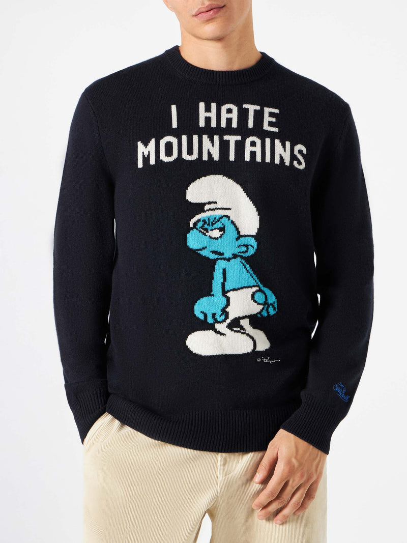 Man blue navy sweater "I hate Mountains Smurf" print | ©PEYO SPECIAL EDITION