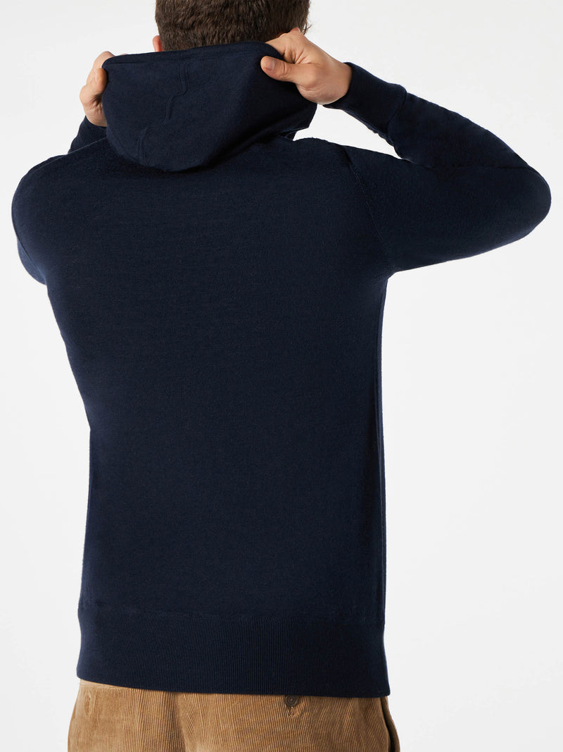 Man navy blue hoodie sweatshirt