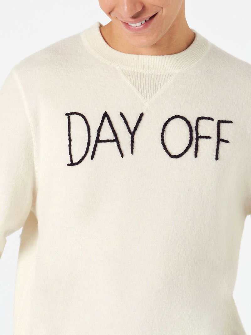 Man crewneck knitted sweater with Day Off embroidery