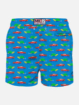 Man light fabric swim shorts with turtle and car print