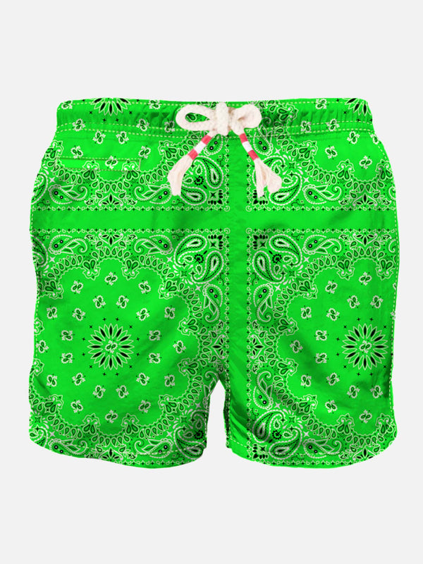 Man swim shorts with green bandanna print