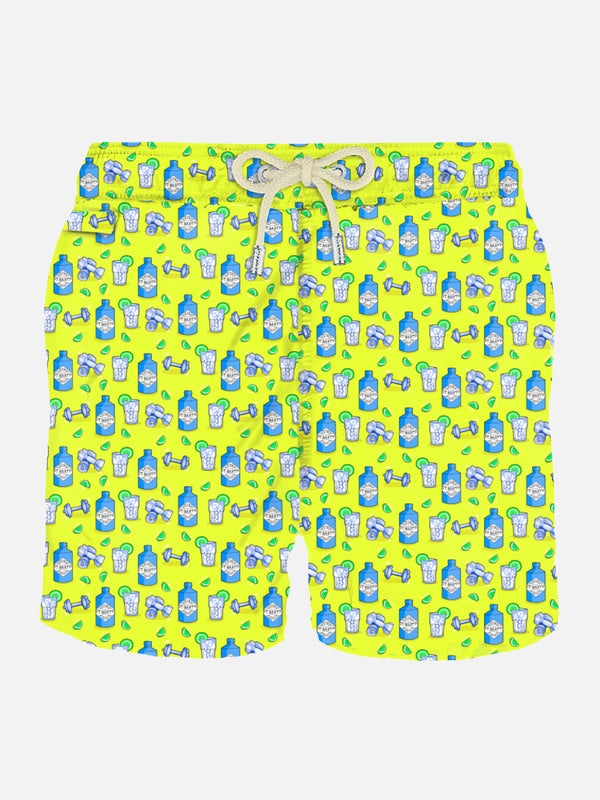 Man light fabric swim shorts with gin and gym print | GIN MARE SPECIAL EDITION