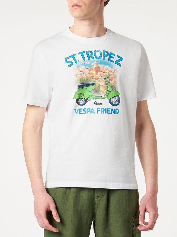 Herren-T-Shirt aus Baumwolle mit St. Tropez-Vespa-Aufdruck | VESPA® SONDEREDITION