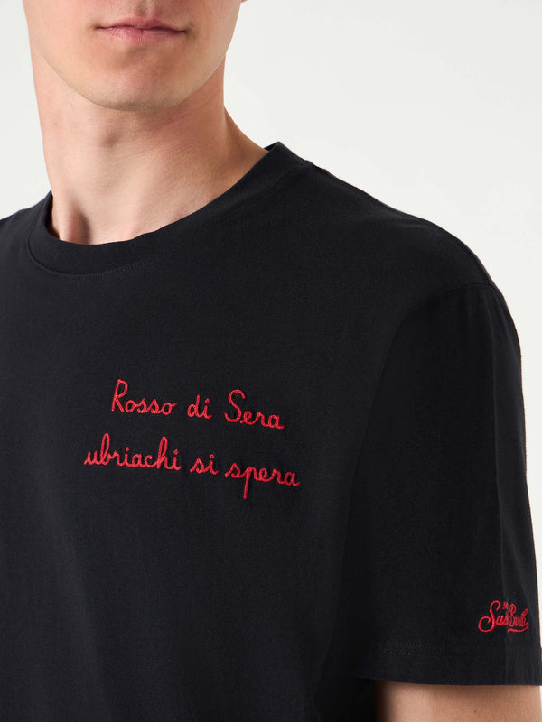 T-shirt da uomo con ricamo Rosso di Sera, ubriachi si spera