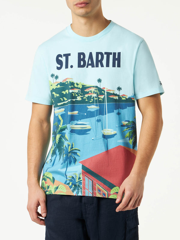 Man cotton t-shirt with Saint Barth postcard print