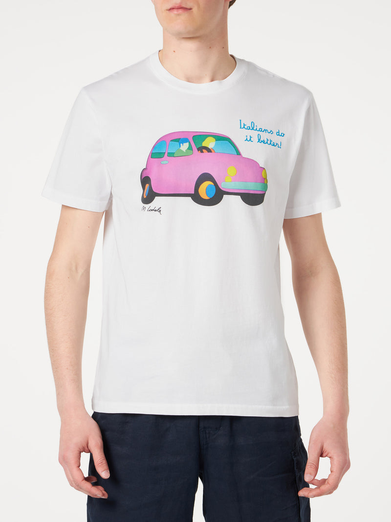 T-shirt da uomo in cotone con stampa Lodola Car | MARCO LODOLA ARTE EDIZIONE SPECIALE