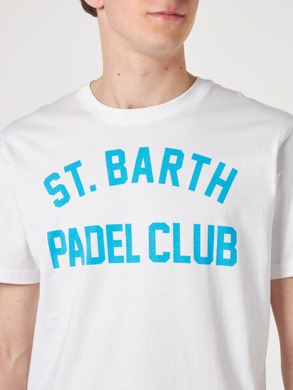 T-shirt da uomo bianca in cotone con stampa St. Barth Padel Club