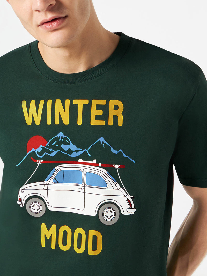 Man forest green t-shirt with car print | Fiat 500 Special Edition