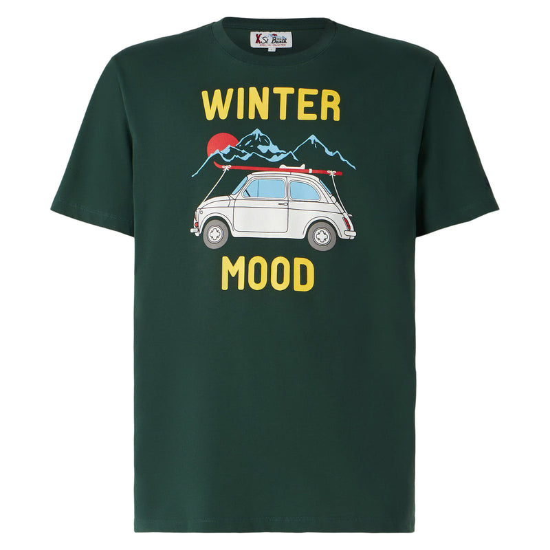 Man forest green t-shirt with car print | Fiat 500 Special Edition