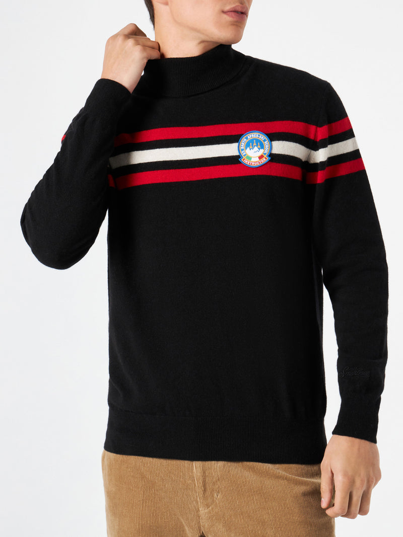 Blended cashmere turtle neck sweater with patch