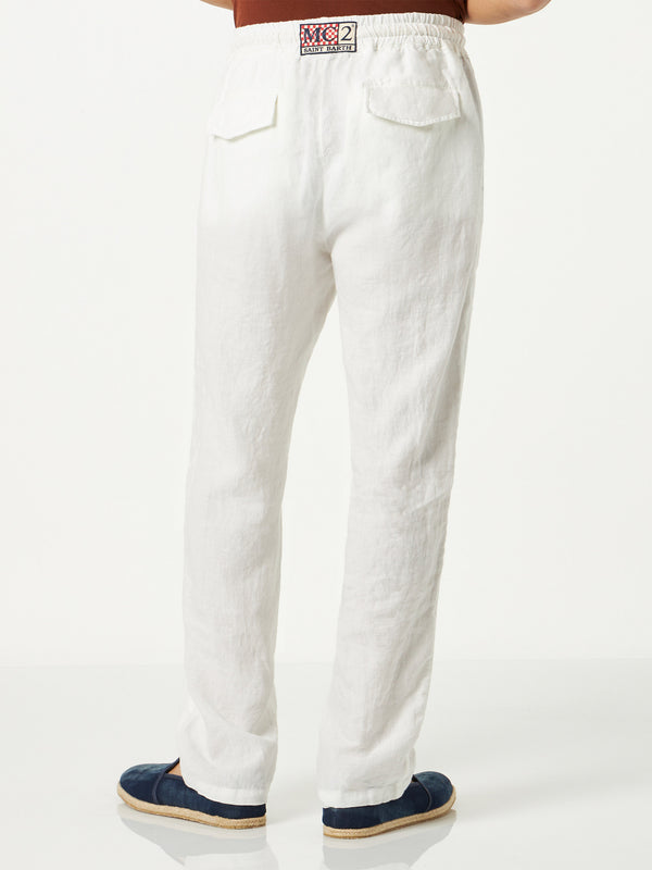 Man white linen pants