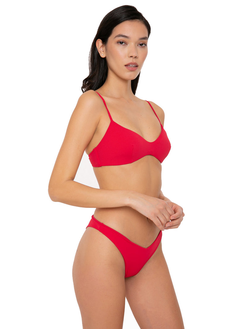Woman red bralette bikini